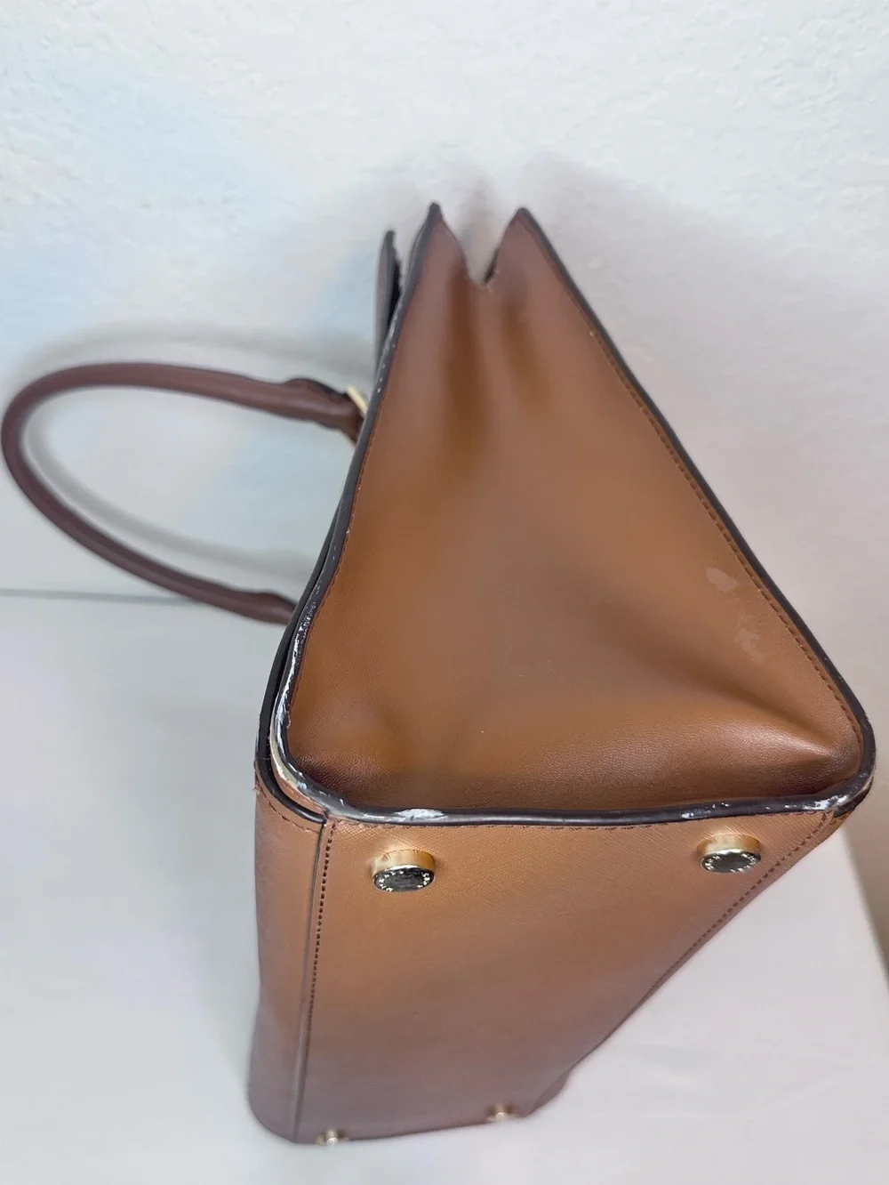 Michael Kors Sutton Medium Saffiano Leather Satchel Brown Gold